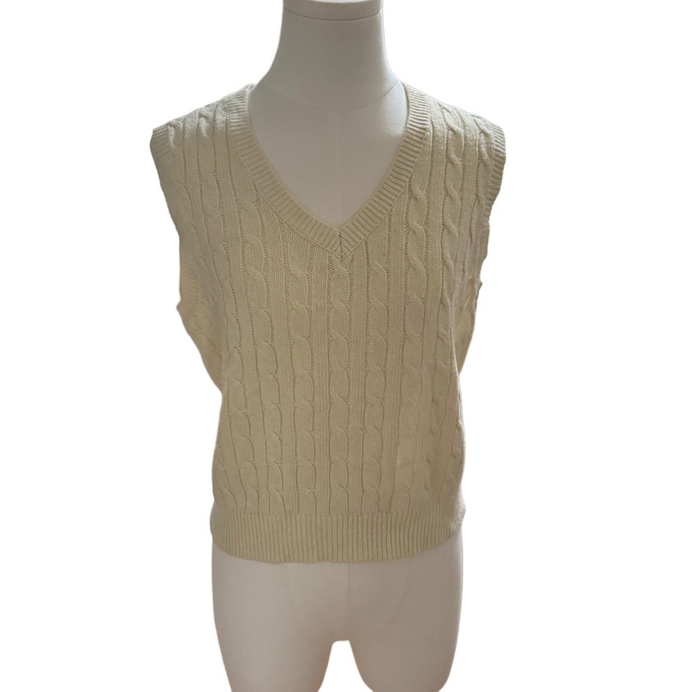PacSun John Galt V-Neck Cable Knit Wool Blend Sweater Vest Cream Size L